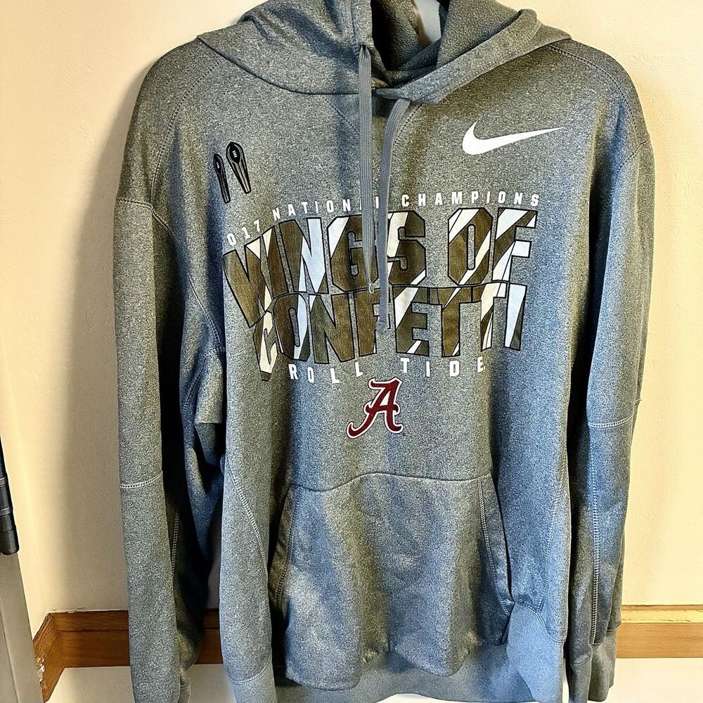 Nike Alabama Kings of Confetti 2017 Hoodie Gray Dri-FIT Size Large Roll Tide